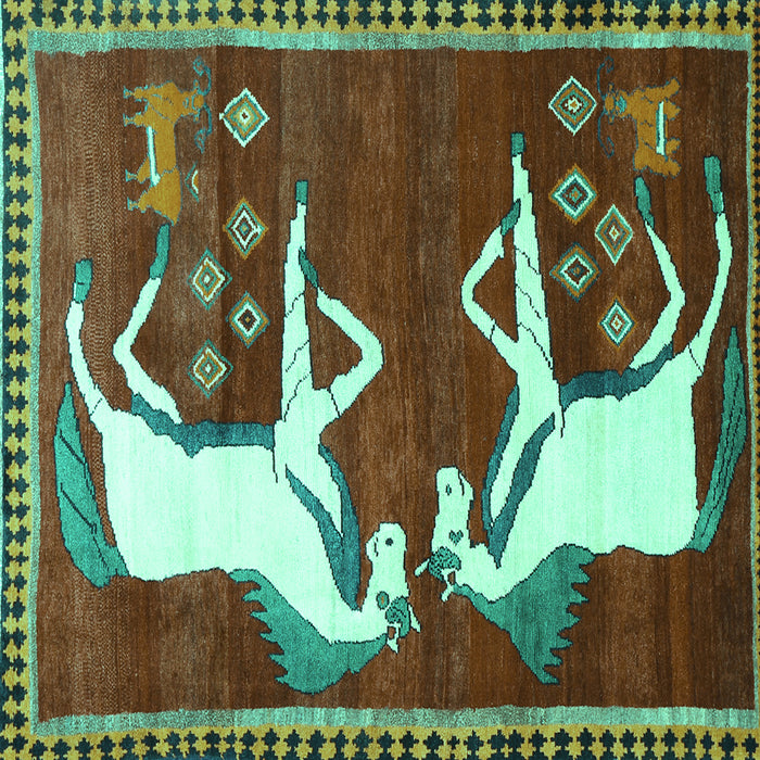 Square Machine Washable Animal Turquoise Traditional Area Rugs, wshtr863turq