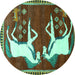 Round Animal Turquoise Traditional Rug, tr863turq