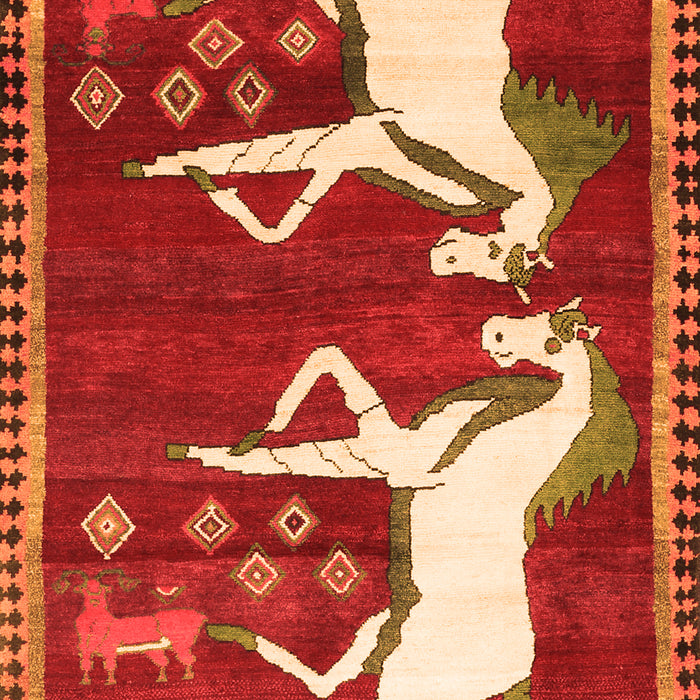 Serging Thickness of Machine Washable Animal Orange Traditional Area Rugs, wshtr863org