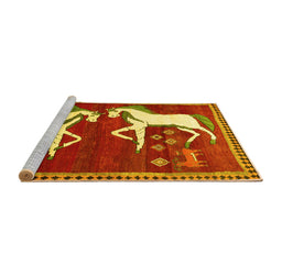 Sideview of Machine Washable Animal Yellow Traditional Rug, wshtr863yw