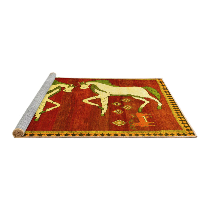Sideview of Machine Washable Animal Yellow Traditional Rug, wshtr863yw