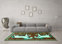 Machine Washable Animal Turquoise Traditional Rug, wshtr863turq