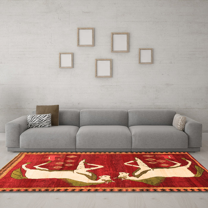 Machine Washable Animal Orange Traditional Area Rugs in a Living Room, wshtr863org