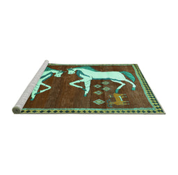 Sideview of Machine Washable Animal Turquoise Traditional Area Rugs, wshtr863turq