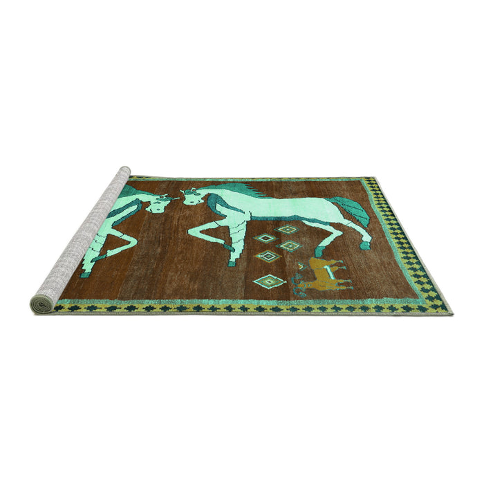 Sideview of Machine Washable Animal Turquoise Traditional Area Rugs, wshtr863turq