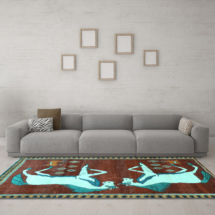 Machine Washable Animal Light Blue Traditional Rug in a Living Room, wshtr863lblu