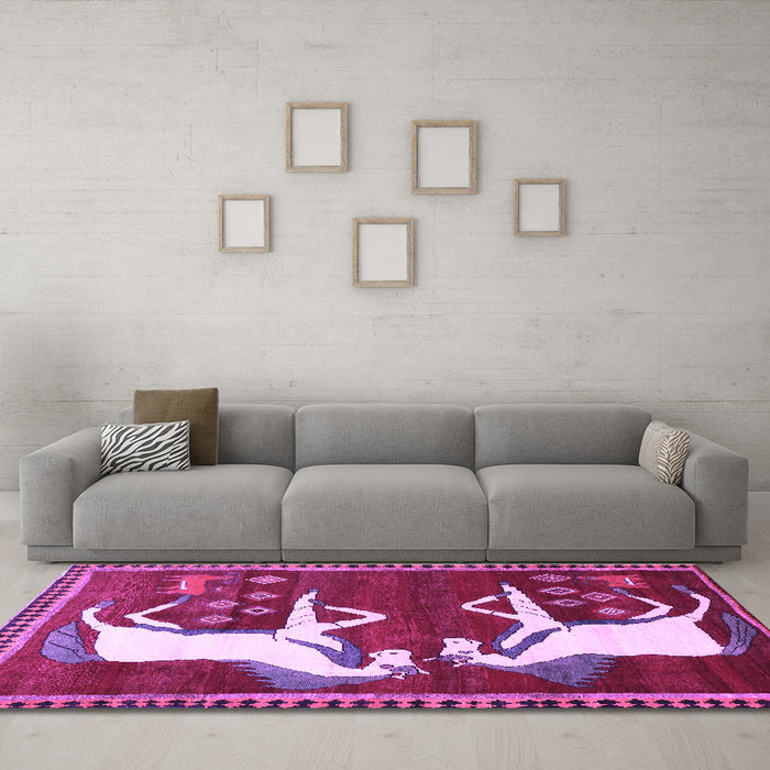 Machine Washable Animal Purple Traditional Area Rugs in a Living Room, wshtr863pur