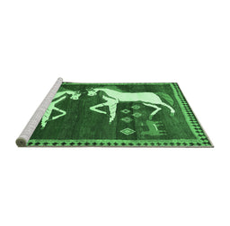 Sideview of Machine Washable Animal Emerald Green Traditional Area Rugs, wshtr863emgrn