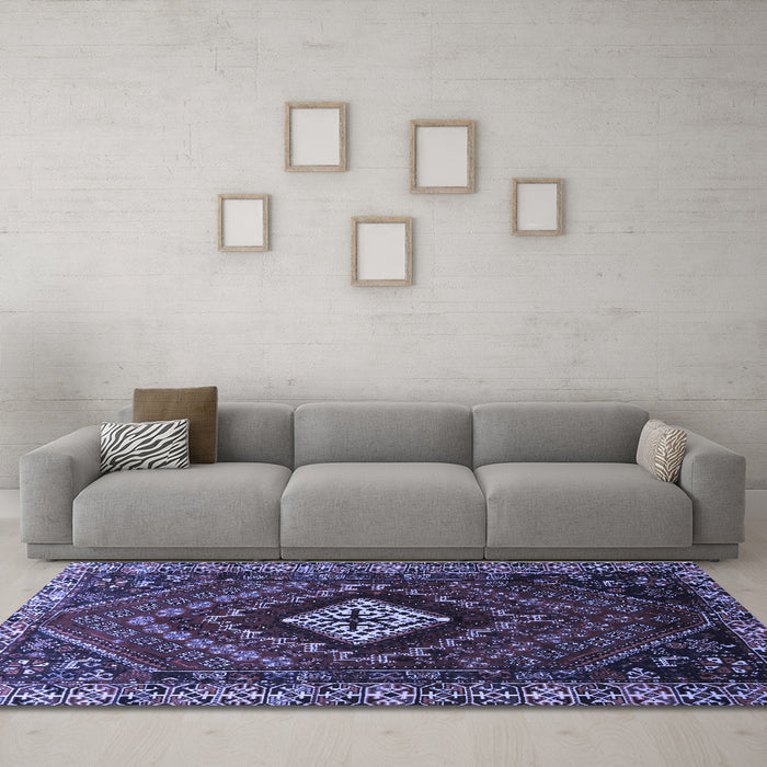 Machine Washable Persian Blue Traditional Rug in a Living Room, wshtr865blu