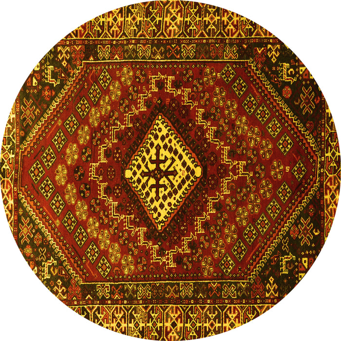 Round Machine Washable Persian Yellow Traditional Rug, wshtr865yw