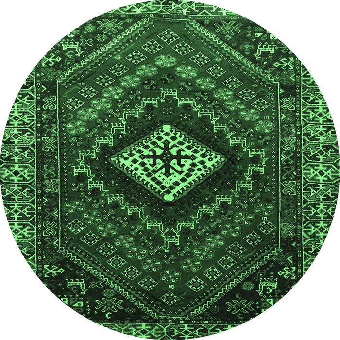 Round Machine Washable Persian Emerald Green Traditional Area Rugs, wshtr865emgrn
