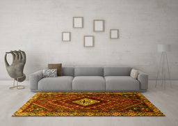 Machine Washable Persian Yellow Traditional Rug in a Living Room, wshtr865yw
