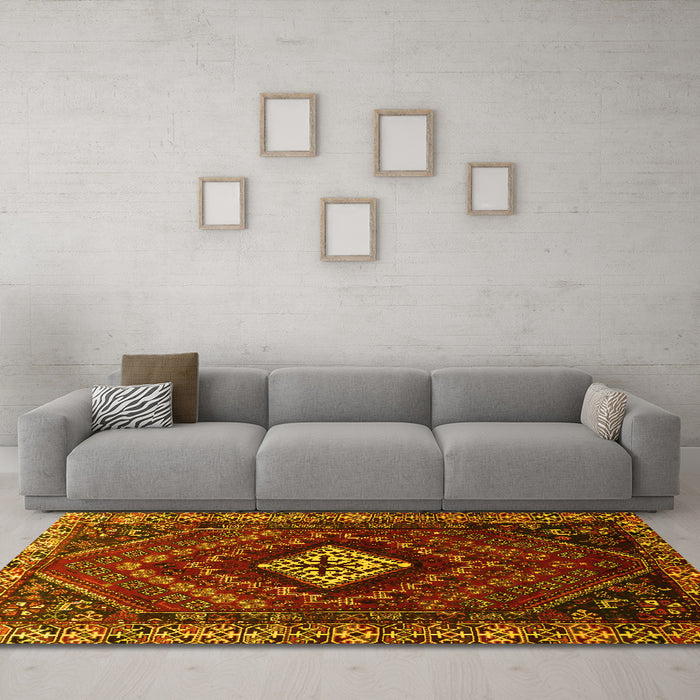 Machine Washable Persian Yellow Traditional Rug in a Living Room, wshtr865yw