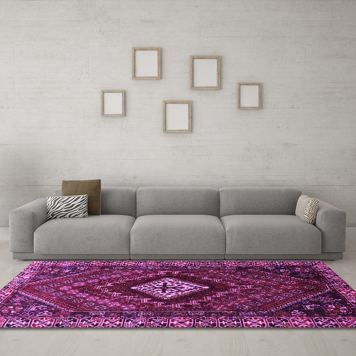 Machine Washable Persian Purple Traditional Area Rugs in a Living Room, wshtr865pur