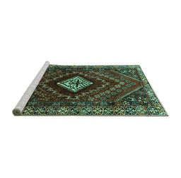 Sideview of Machine Washable Persian Turquoise Traditional Area Rugs, wshtr865turq