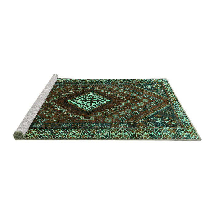 Sideview of Machine Washable Persian Turquoise Traditional Area Rugs, wshtr865turq