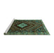 Sideview of Machine Washable Persian Turquoise Traditional Area Rugs, wshtr865turq