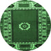 Round Machine Washable Persian Emerald Green Traditional Area Rugs, wshtr866emgrn