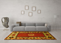 Machine Washable Persian Yellow Traditional Rug in a Living Room, wshtr866yw