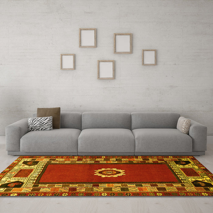 Machine Washable Persian Yellow Traditional Rug in a Living Room, wshtr866yw