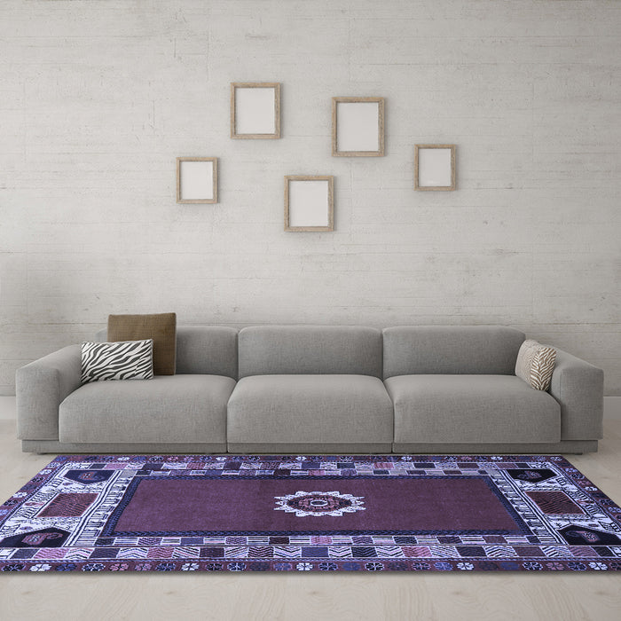 Machine Washable Persian Blue Traditional Rug in a Living Room, wshtr866blu