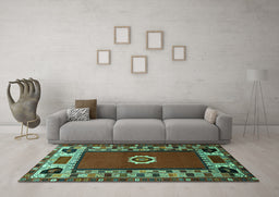 Machine Washable Persian Turquoise Traditional Area Rugs in a Living Room,, wshtr866turq