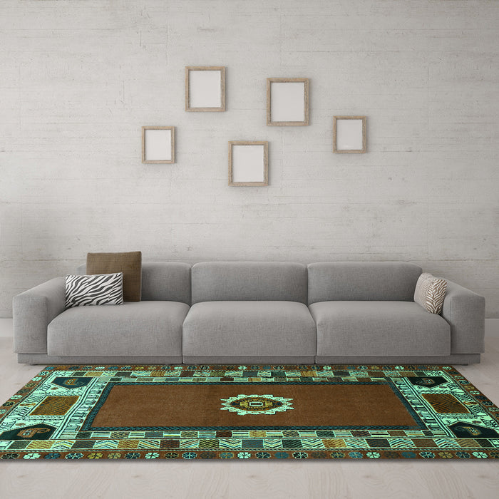 Machine Washable Persian Turquoise Traditional Area Rugs in a Living Room,, wshtr866turq