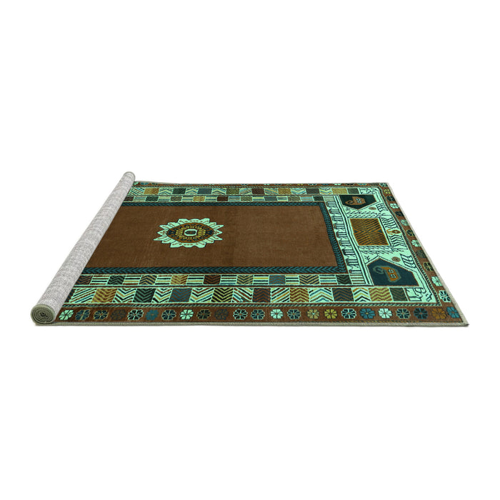 Sideview of Machine Washable Persian Turquoise Traditional Area Rugs, wshtr866turq