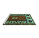 Sideview of Machine Washable Persian Turquoise Traditional Area Rugs, wshtr866turq