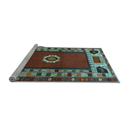 Sideview of Machine Washable Persian Light Blue Traditional Rug, wshtr866lblu
