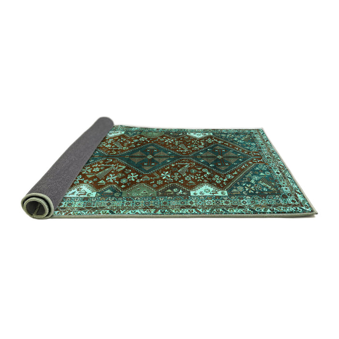 Sideview of Persian Turquoise Traditional Rug, tr867turq