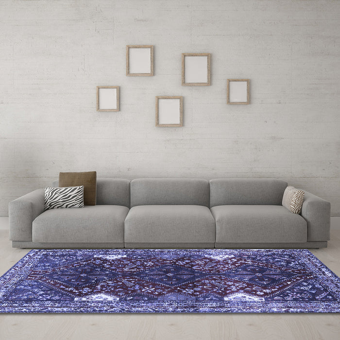 Machine Washable Persian Blue Traditional Rug in a Living Room, wshtr867blu