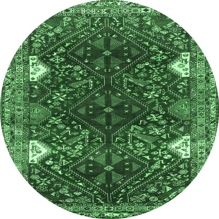 Round Machine Washable Persian Emerald Green Traditional Area Rugs, wshtr867emgrn