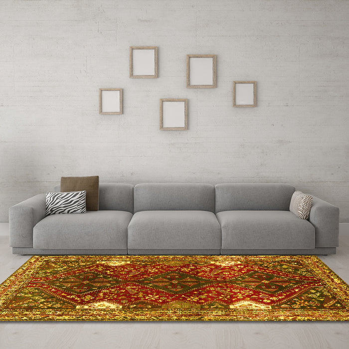 Machine Washable Persian Yellow Traditional Rug in a Living Room, wshtr867yw