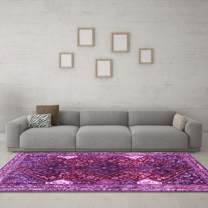 Machine Washable Persian Purple Traditional Area Rugs in a Living Room, wshtr867pur