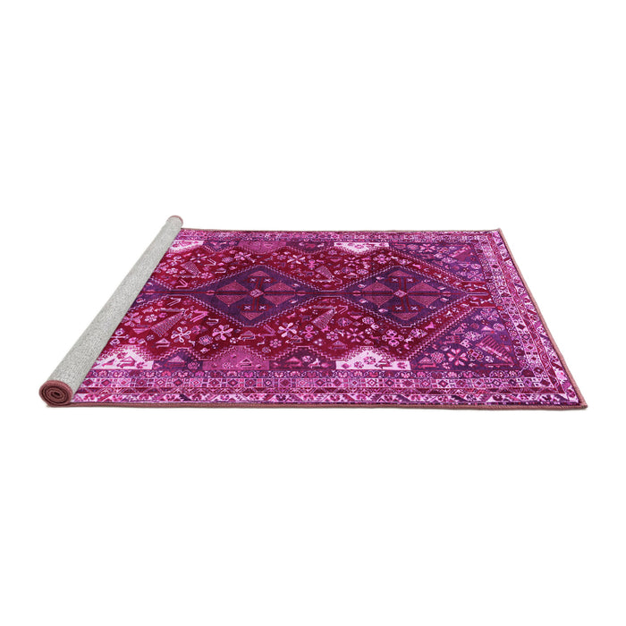 Sideview of Machine Washable Persian Pink Traditional Rug, wshtr867pnk