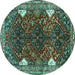 Round Machine Washable Persian Turquoise Traditional Area Rugs, wshtr867turq