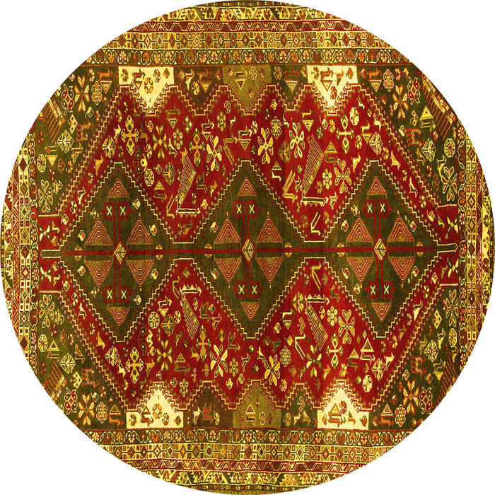 Round Machine Washable Persian Yellow Traditional Rug, wshtr867yw