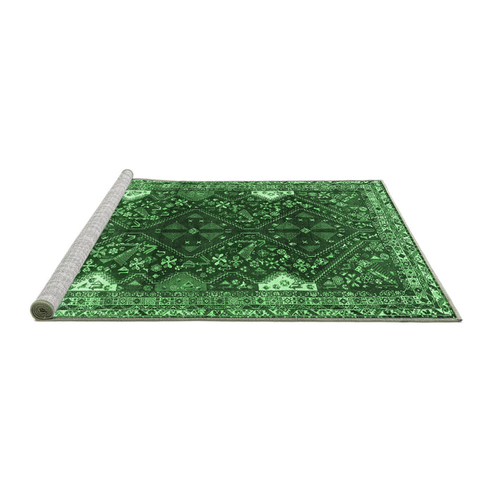 Sideview of Machine Washable Persian Emerald Green Traditional Area Rugs, wshtr867emgrn