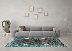 Machine Washable Persian Light Blue Traditional Rug in a Living Room, wshtr867lblu