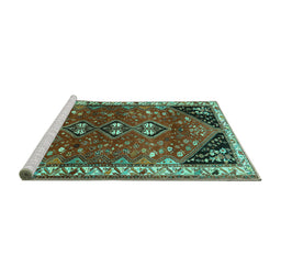 Sideview of Machine Washable Persian Turquoise Traditional Area Rugs, wshtr868turq