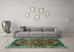 Machine Washable Persian Turquoise Traditional Area Rugs in a Living Room,, wshtr868turq