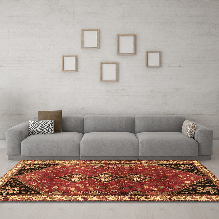 Machine Washable Persian Brown Traditional Rug in a Living Room,, wshtr868brn