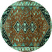 Round Machine Washable Persian Turquoise Traditional Area Rugs, wshtr868turq