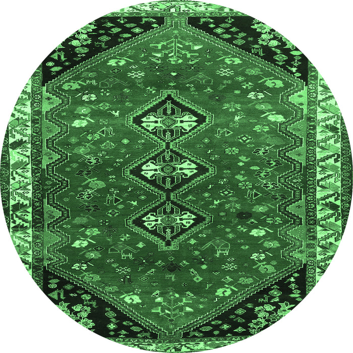 Round Persian Emerald Green Traditional Rug, tr868emgrn