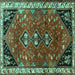 Square Machine Washable Persian Turquoise Traditional Area Rugs, wshtr868turq