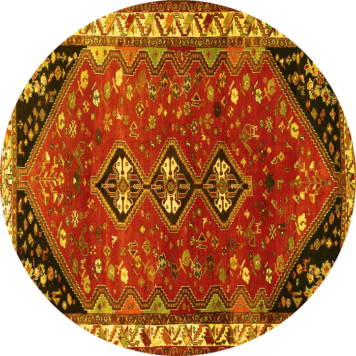 Round Machine Washable Persian Yellow Traditional Rug, wshtr868yw