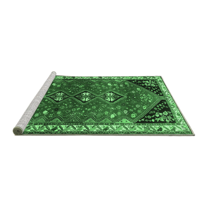 Sideview of Machine Washable Persian Emerald Green Traditional Area Rugs, wshtr868emgrn