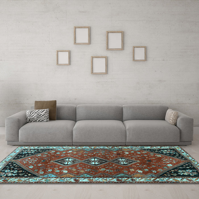 Machine Washable Persian Light Blue Traditional Rug in a Living Room, wshtr868lblu