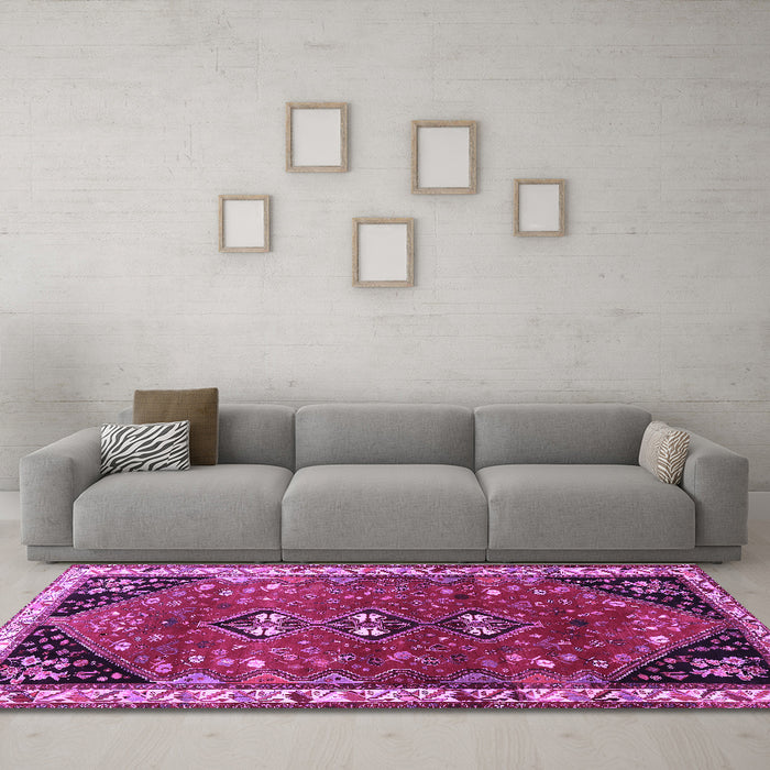 Machine Washable Persian Purple Traditional Area Rugs in a Living Room, wshtr868pur